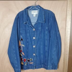 Tantrums Blue Denim Jacket with Floral Embroidery